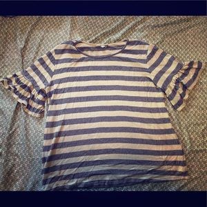 Striped Sweater Shirt with Short Bell Sleeves